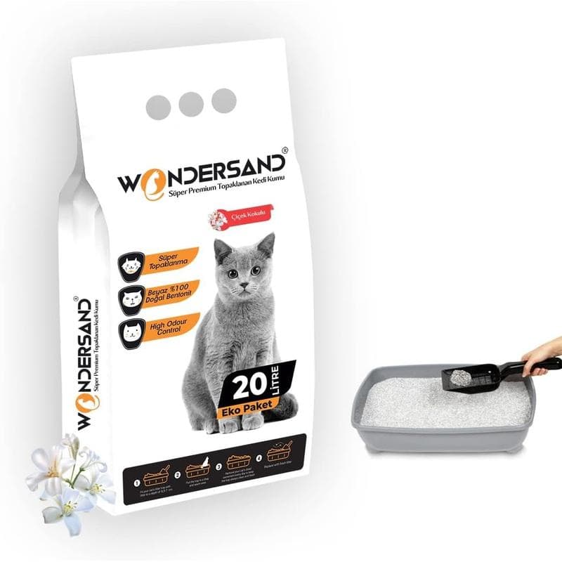 Wondersand 20 lt Beyaz Bentonit İnce Taneli Kedi Kumu